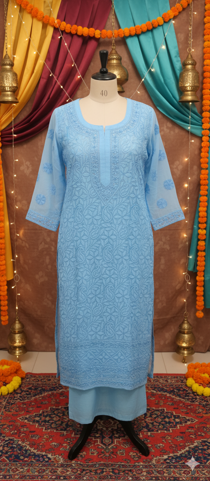 Souled Georgette Chikankari Straight Full Work Kurta with Inner Slip