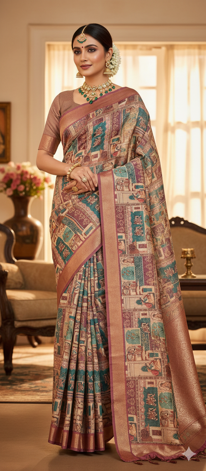 Souled Mughal Print Saanjh Saree