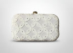 Handcrafted Chikankari Clutch/Bag with Golden Chain - White