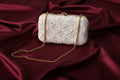 Handcrafted Chikankari Clutch/Bag with Golden Chain - White
