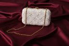 Handcrafted Chikankari Clutch/Bag with Golden Chain - White