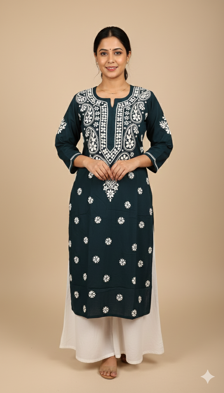 Souled Rayon Chikankari Women's Long Kurta