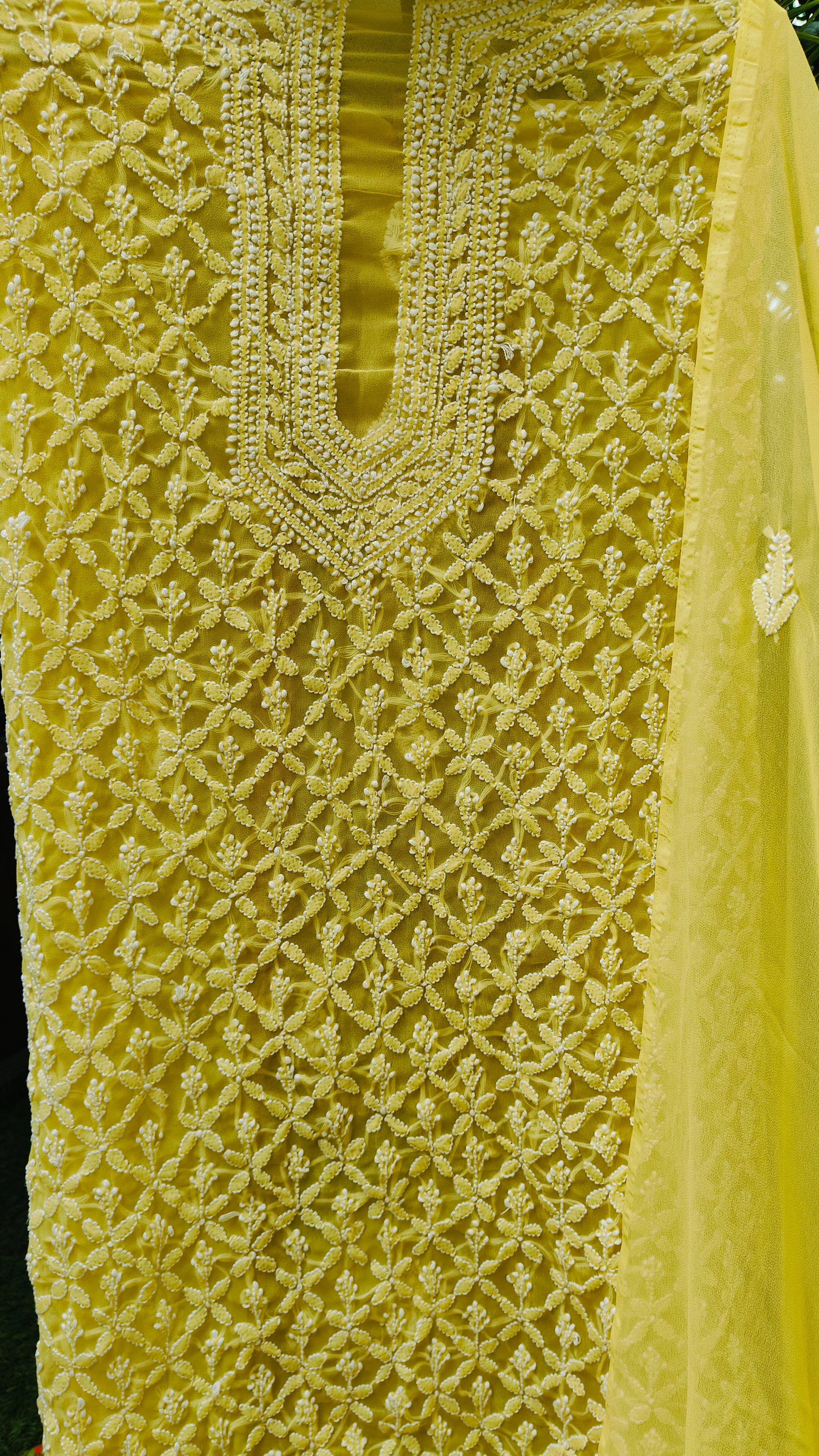 Souled Sunlit Grace Chikankari Faux Georgette Unstitched Suit Set with Kurta, Dupatta and Bottom, Traditional Embroidered Design