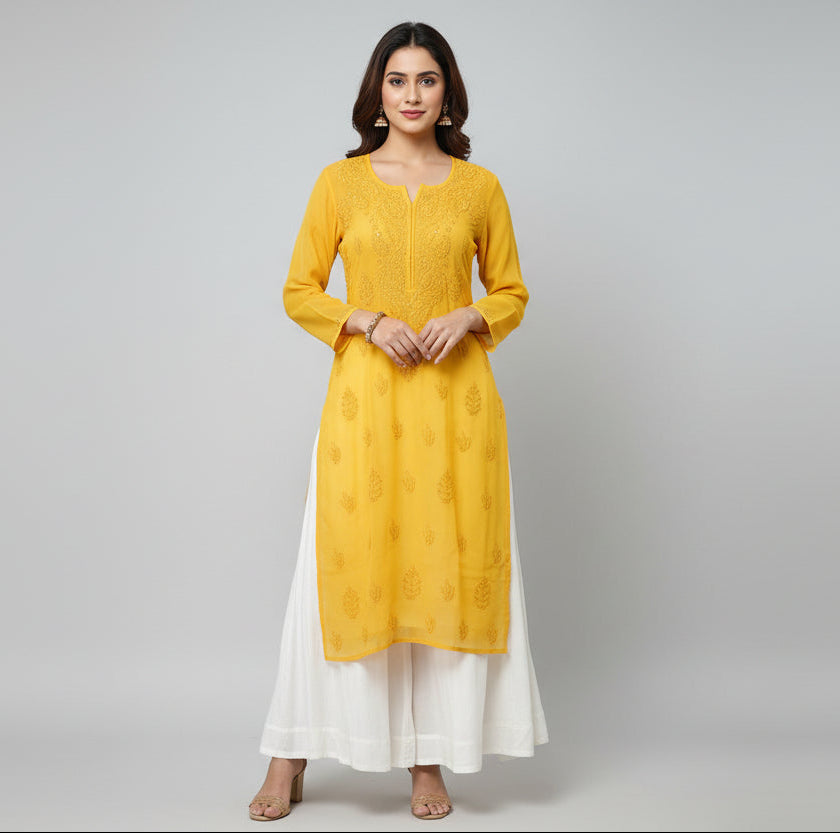Souled Georgette Chikankari Kurta With Inner Slip