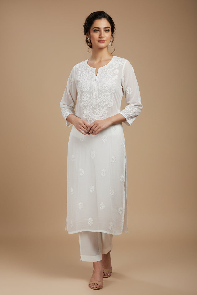 Souled Georgette Chikankari Kurta With Inner Slip