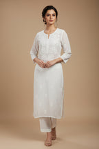 Souled Georgette Chikankari Kurta With Inner Slip