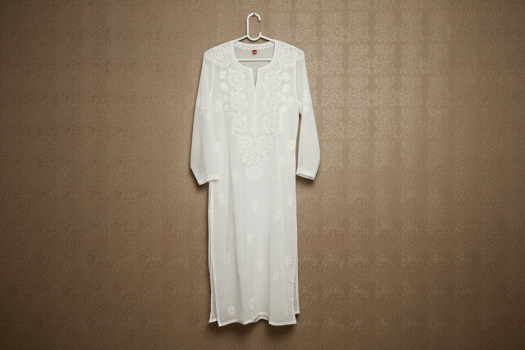 Souled Georgette Chikankari Kurta With Inner Slip