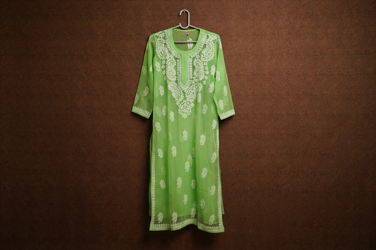 Souled Georgette Chikankari Straight Kurta with Inner Slip