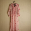 Souled Georgette Chikankari Pink Kurta With White Inner Slip