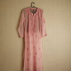 Souled Georgette Chikankari Pink Kurta With White Inner Slip