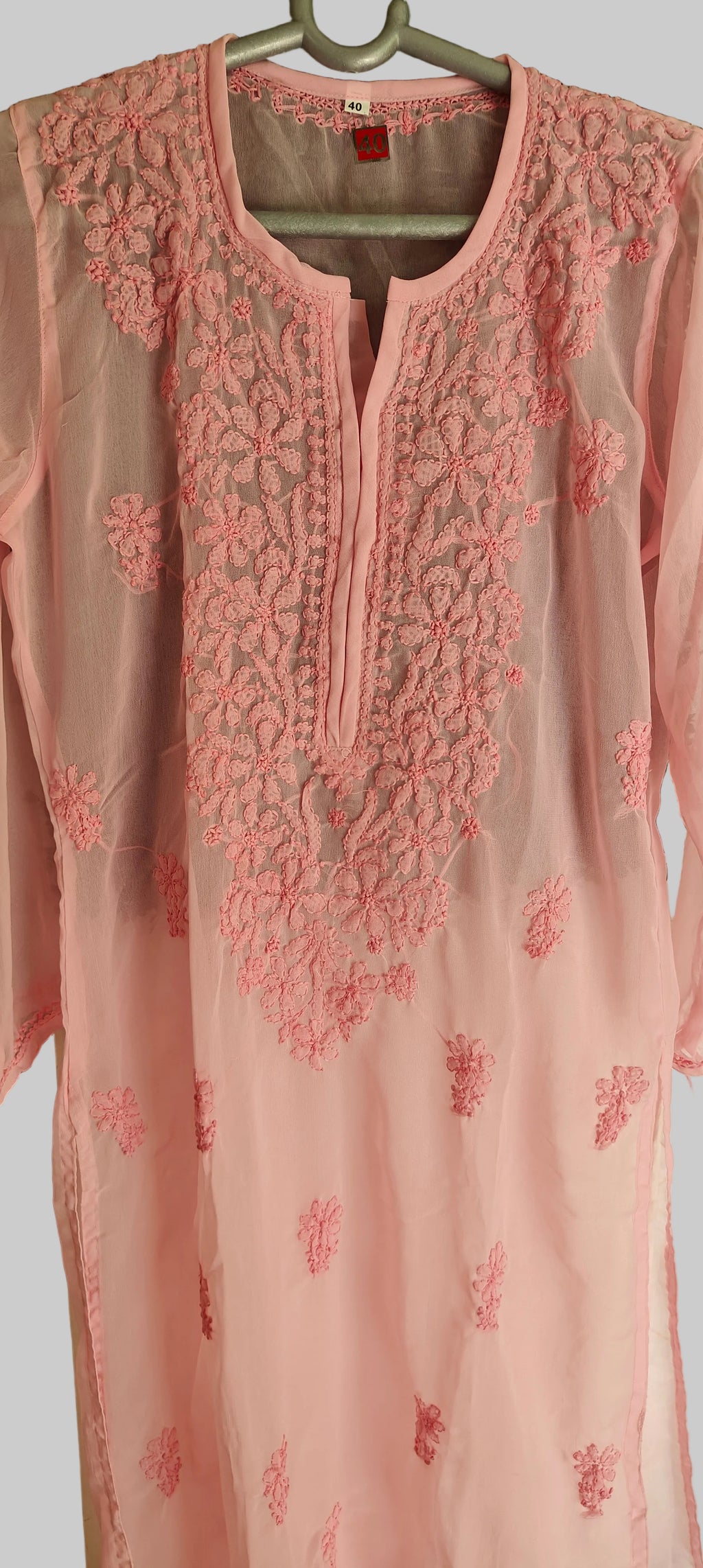 Souled Georgette Chikankari Pink Kurta With White Inner Slip