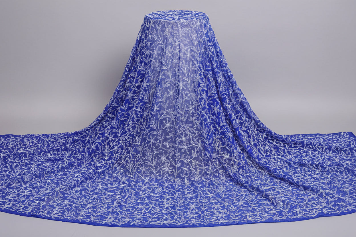 Classic Tepchi Work Chikankari Saree in Pure Georgette – Full Jaal Embroidery