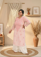 Souled Georgette Chikankari Pink Kurta With White Inner Slip