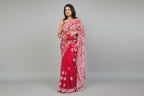 Crimson Cherry Chikankari Saree – Half-Jaal Handwork on Georgette