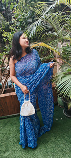 Classic Tepchi Work Chikankari Saree in Pure Georgette – Full Jaal Embroidery