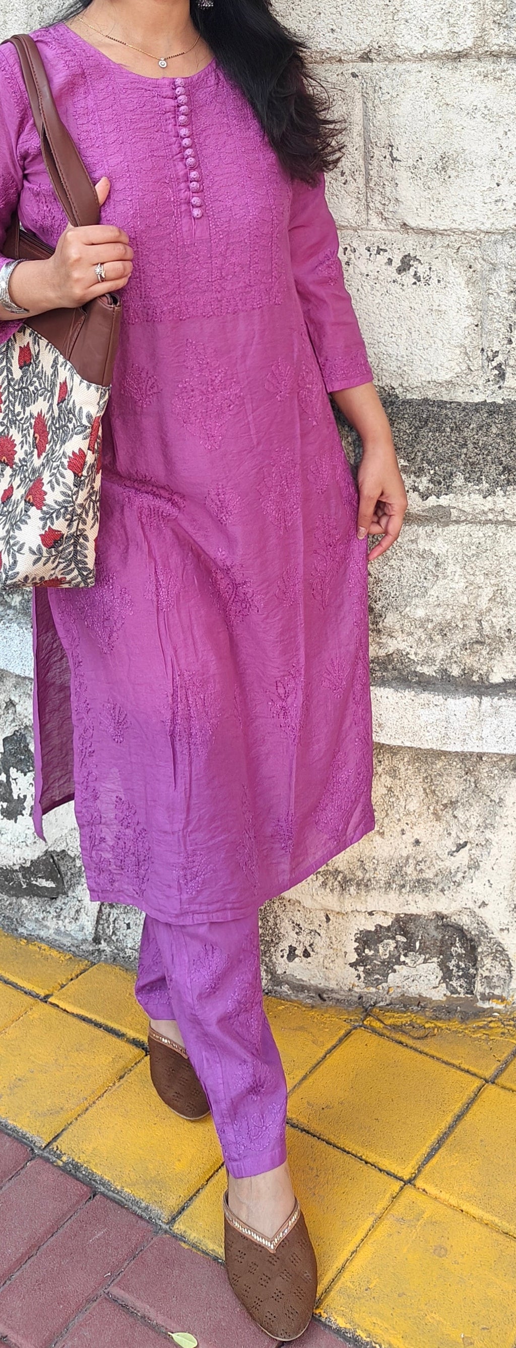 Souled Chanderi Chikankari Handwork Kurta set with Bottom