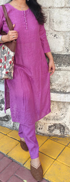 Souled Chanderi Chikankari Handwork Kurta set with Bottom