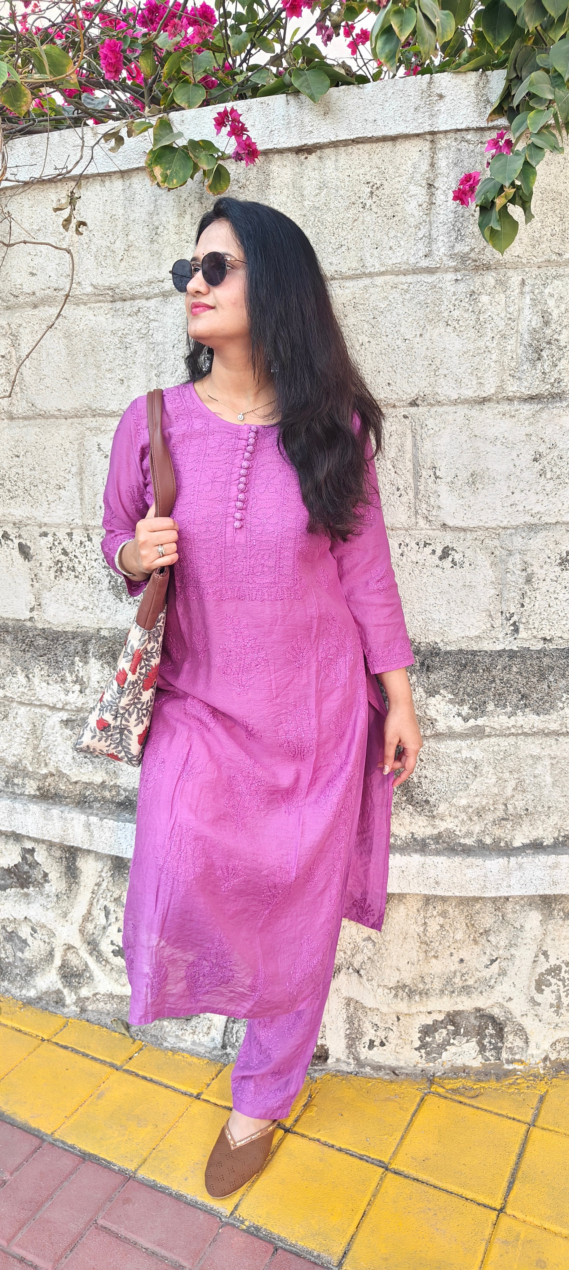 Souled Chanderi Chikankari Handwork Kurta set with Bottom