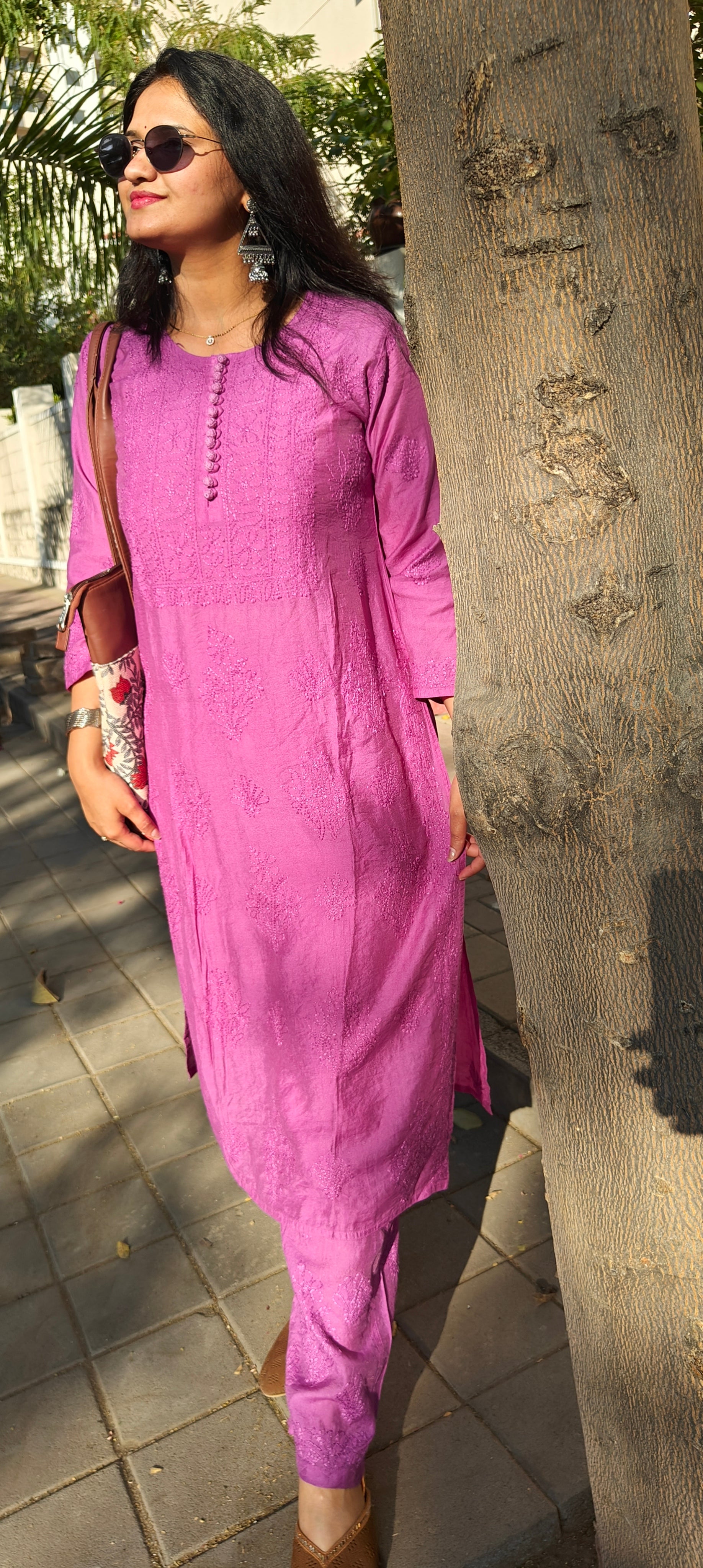 Souled Chanderi Chikankari Handwork Kurta set with Bottom