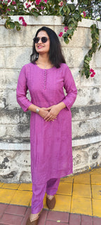 Souled Chanderi Chikankari Handwork Kurta set with Bottom