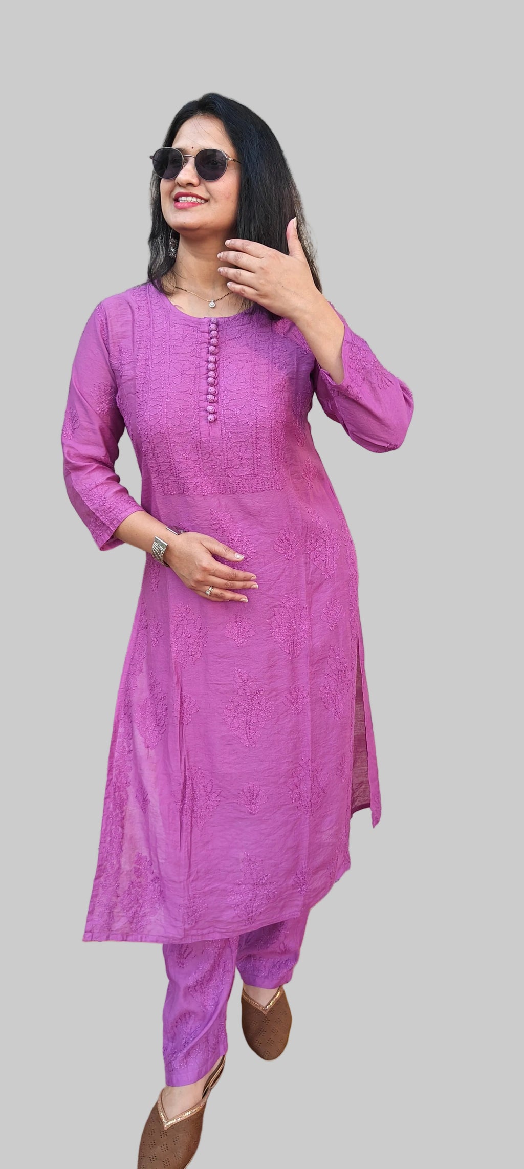 Souled Chanderi Chikankari Handwork Kurta set with Bottom