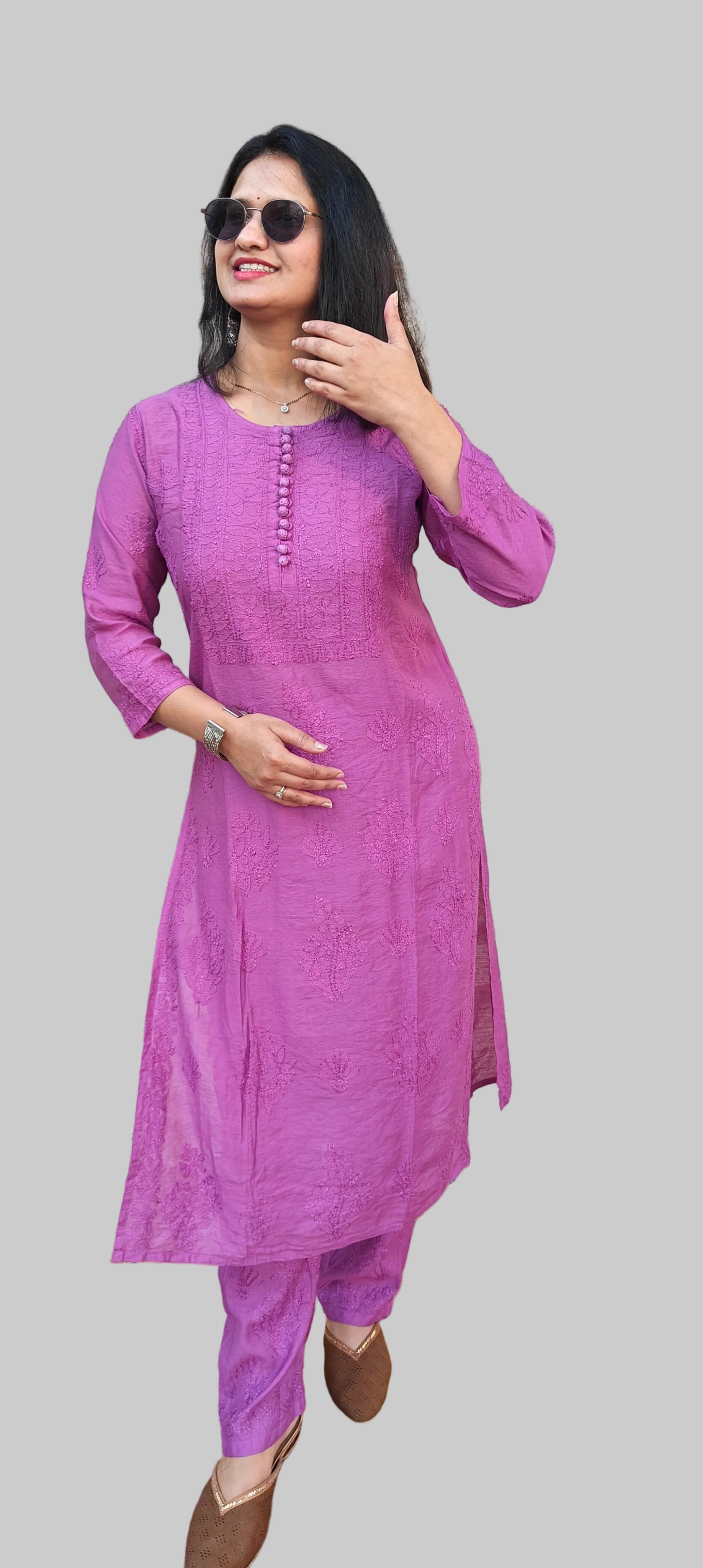 Souled Chanderi Chikankari Handwork Kurta set with Bottom