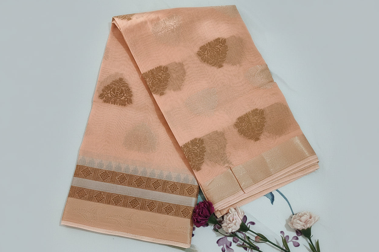 Delicate Pastel shade Chanderi Silk-Cotton Blend Saree