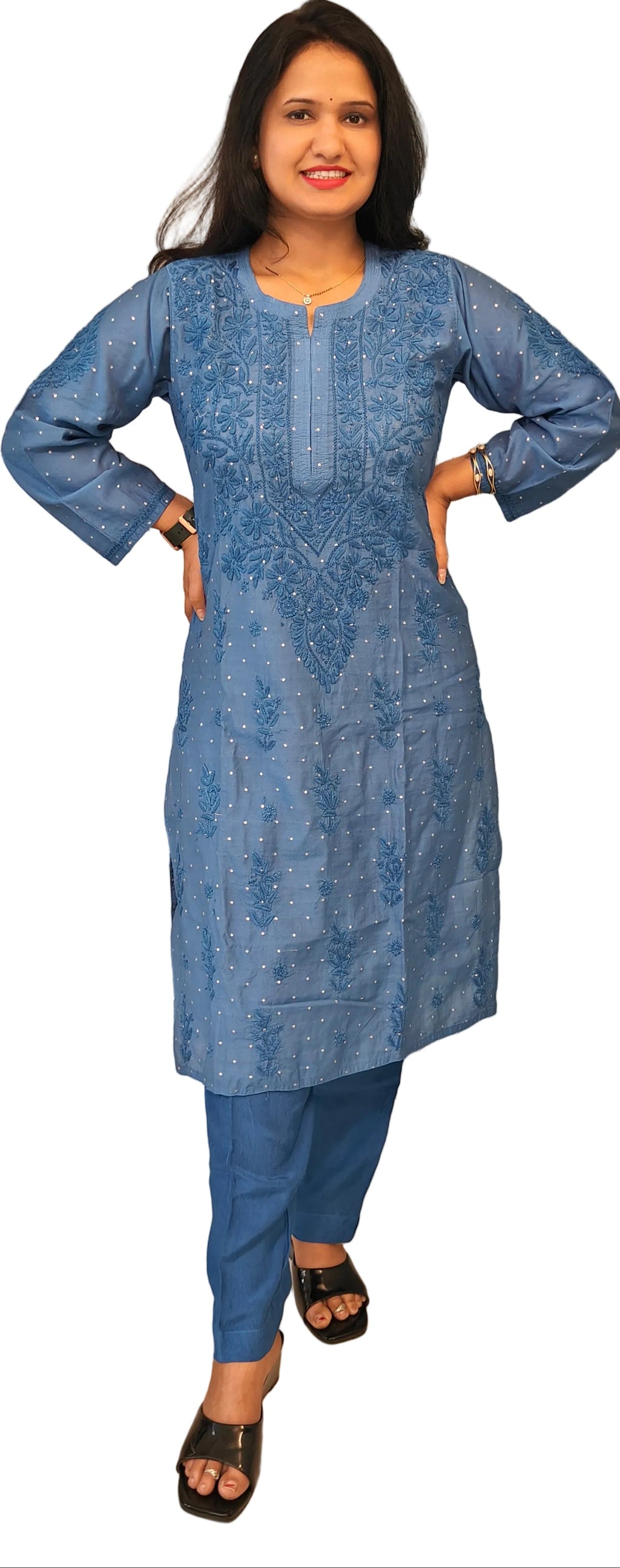 Souled Chikankari Banarasi Cotton Kurta Set with zari work