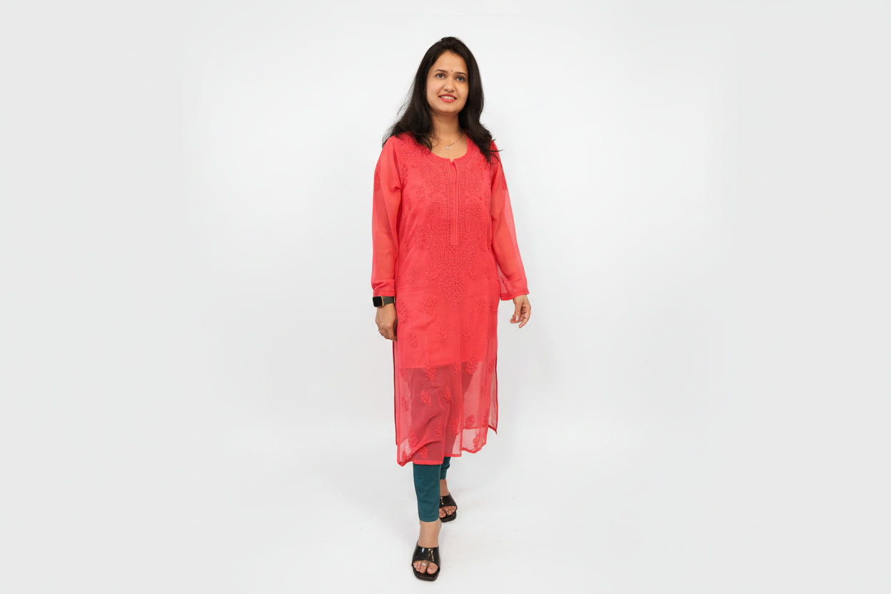 Souled Georgette Chikankari Kurta With Inner Slip
