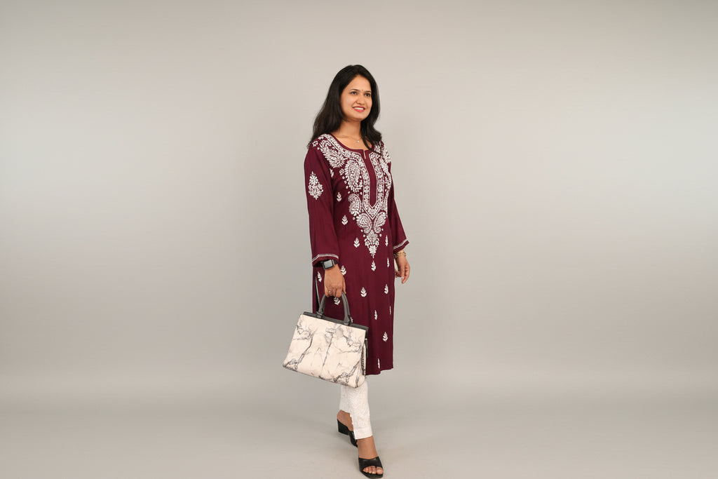 Souled Rayon Chikankari Women's Long Kurta