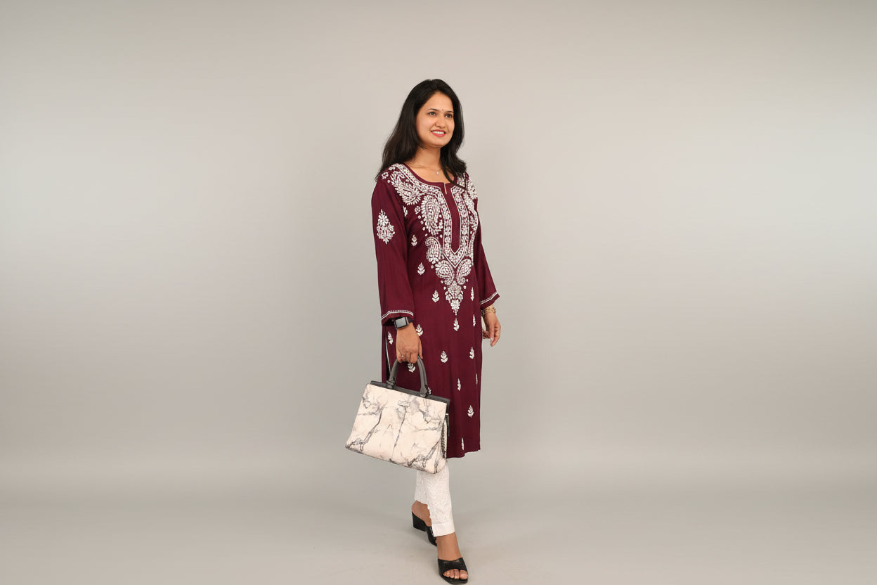 Souled Rayon Chikankari Women's Long Kurta