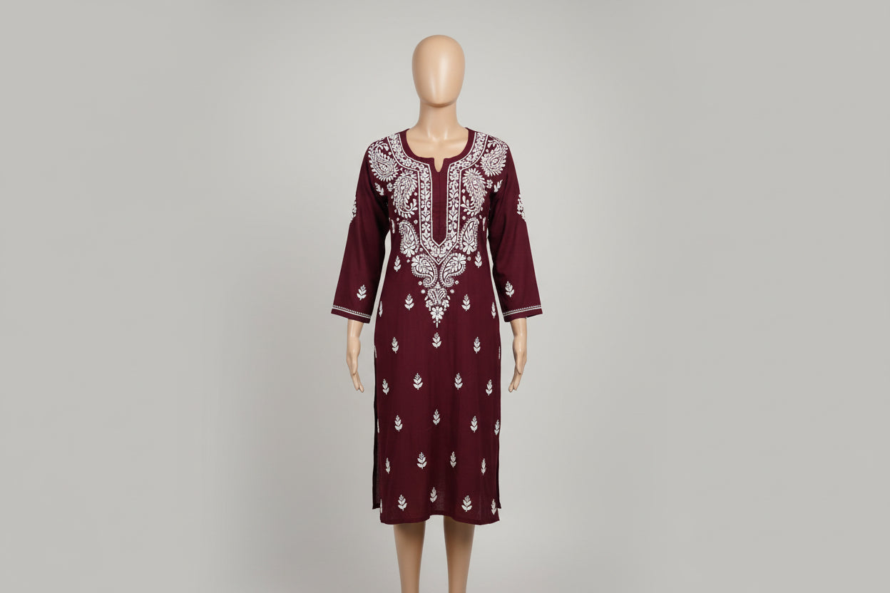 Souled Rayon Chikankari Women's Long Kurta