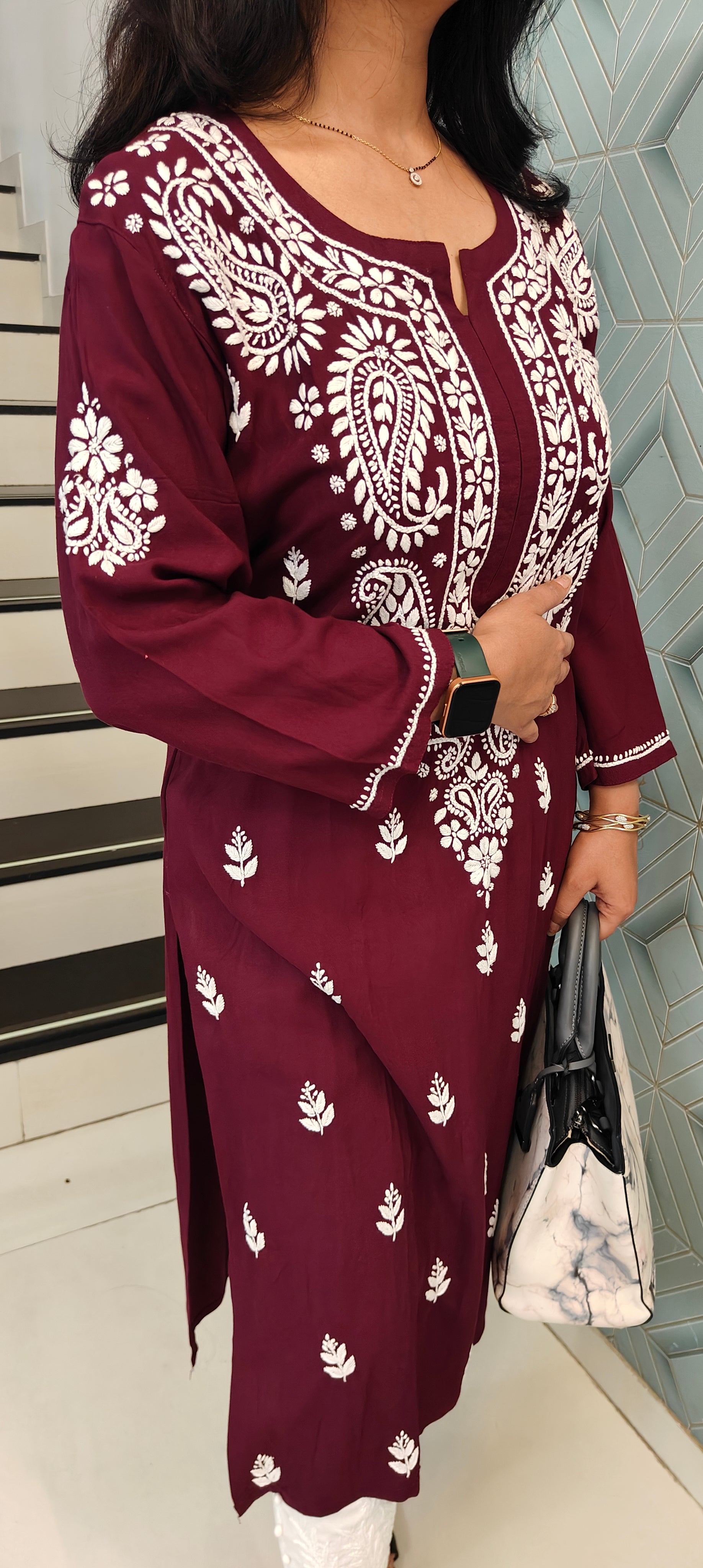 Souled Rayon Chikankari Women's Long Kurta