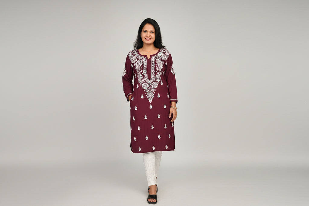 Souled Rayon Chikankari Women's Long Kurta