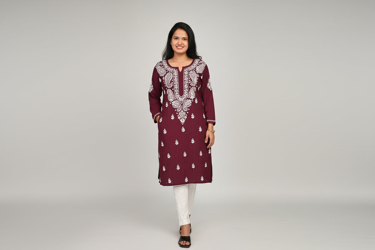 Souled Rayon Chikankari Women's Long Kurta