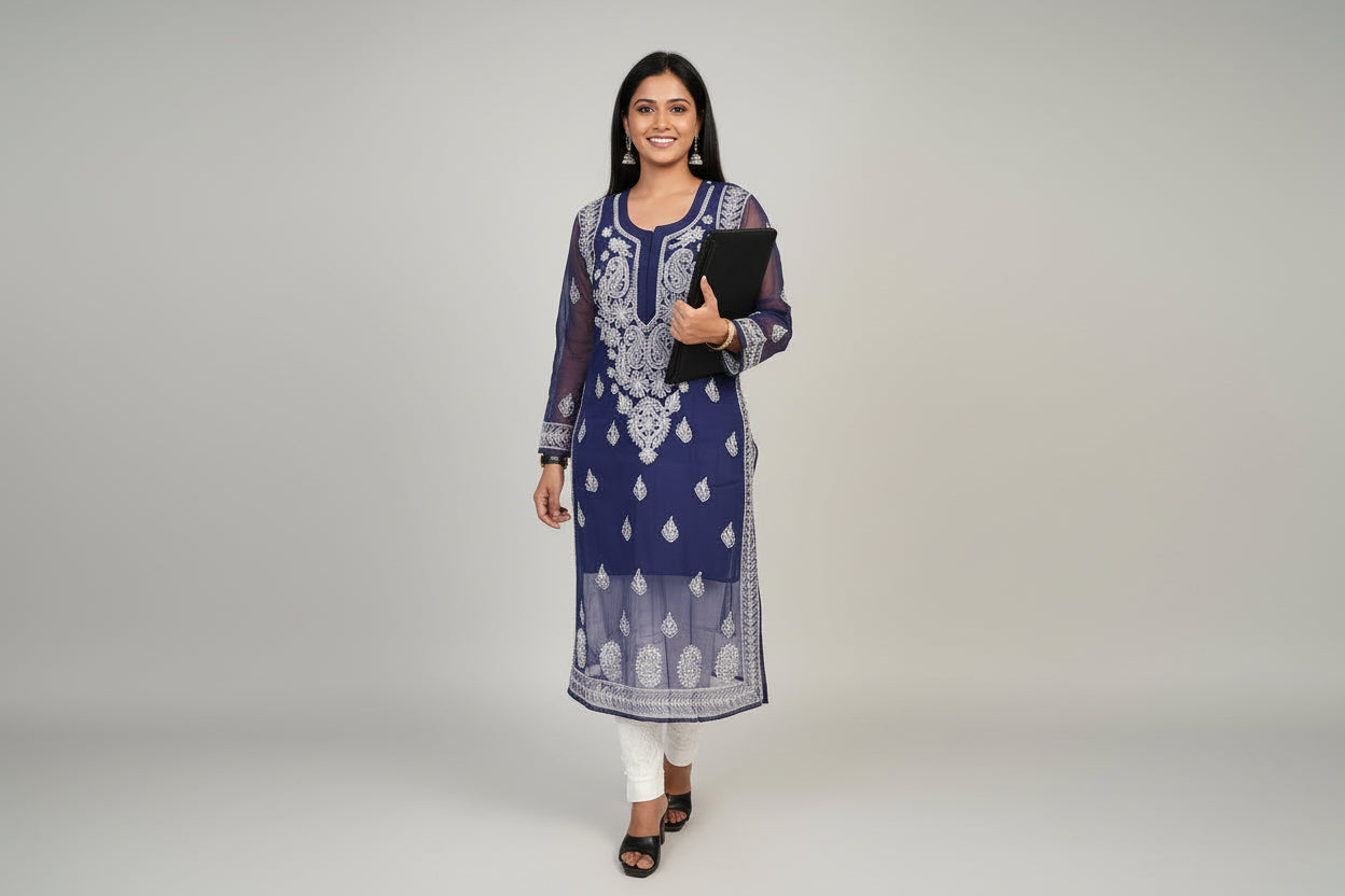 Souled Georgette Chikankari Kurta with Inner Slip