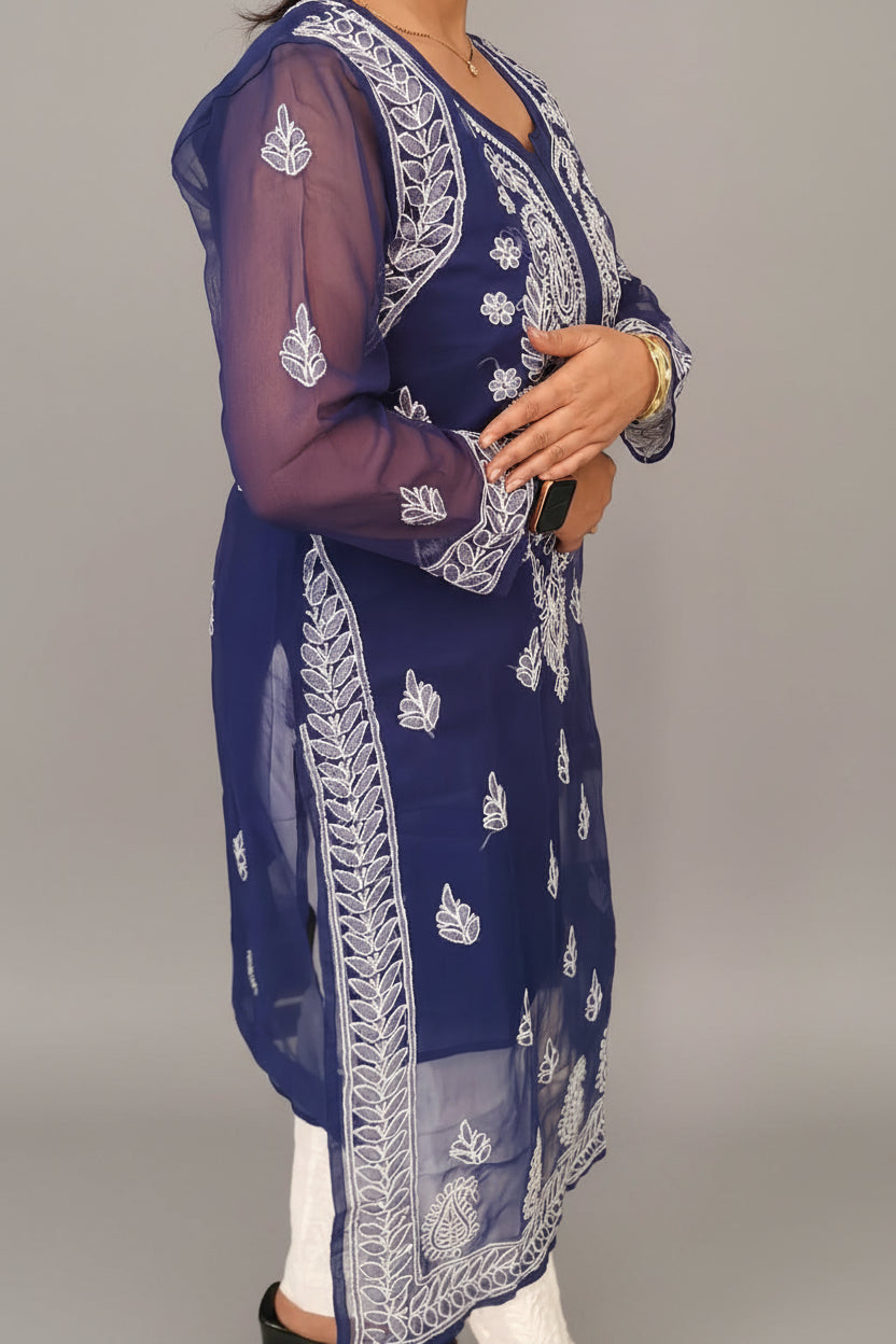Souled Georgette Chikankari Kurta with Inner Slip
