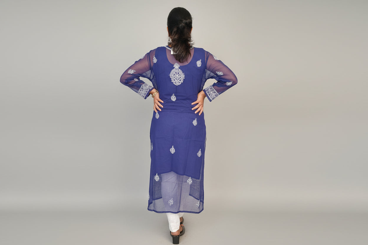Souled Georgette Chikankari Kurta with Inner Slip