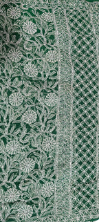 Forest Green Georgette Chikankari Saree – Full Jaal Hand-Embroidery