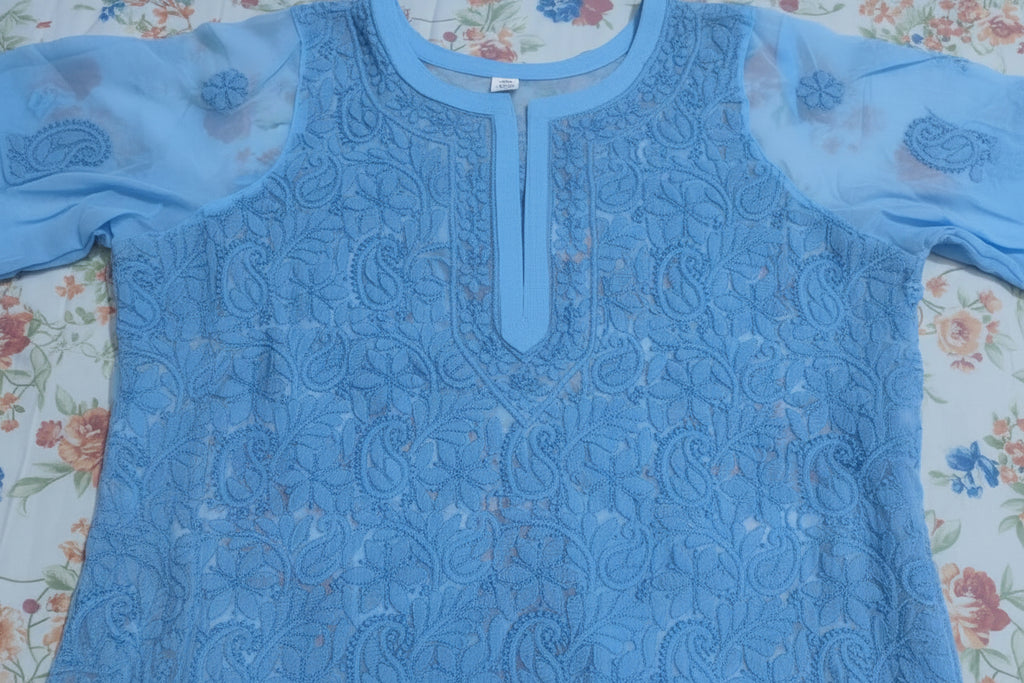 Souled Georgette Chikankari Straight Full Work Kurta with Inner Slip