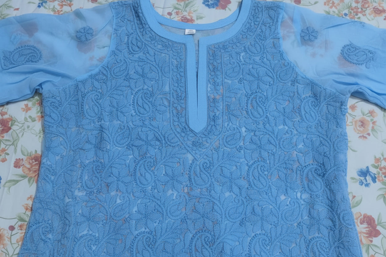 Souled Georgette Chikankari Straight Full Work Kurta with Inner Slip