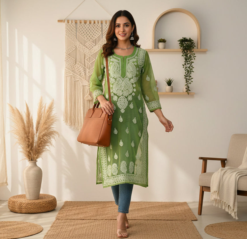 Souled Georgette Chikankari Kurta with Inner Slip