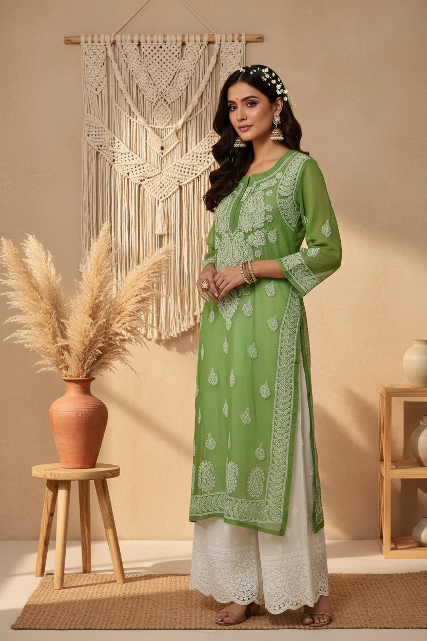 Souled Georgette Chikankari Kurta with Inner Slip