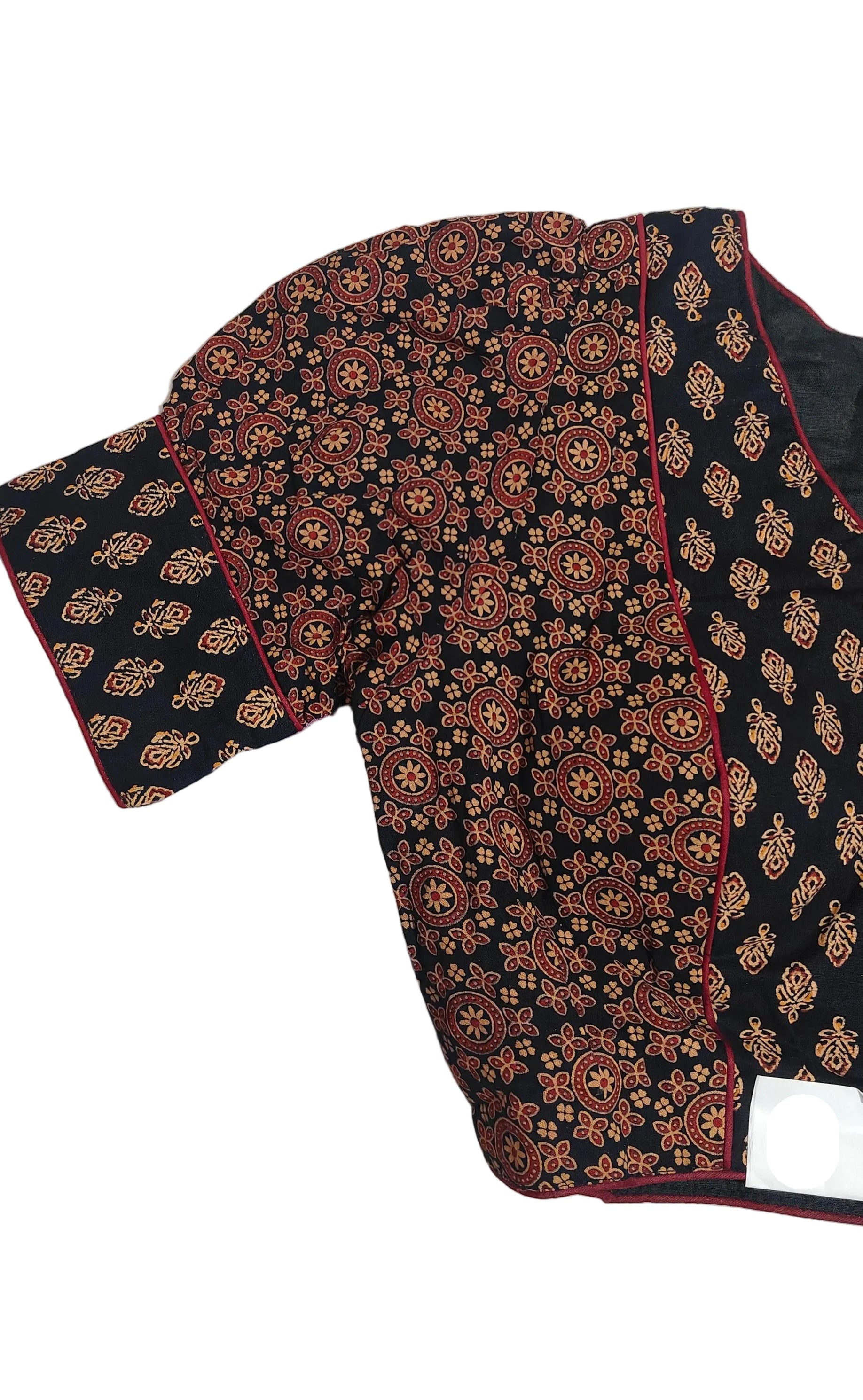 Vintage Ajrakh Hand-Block Blouse with Puff Sleeves