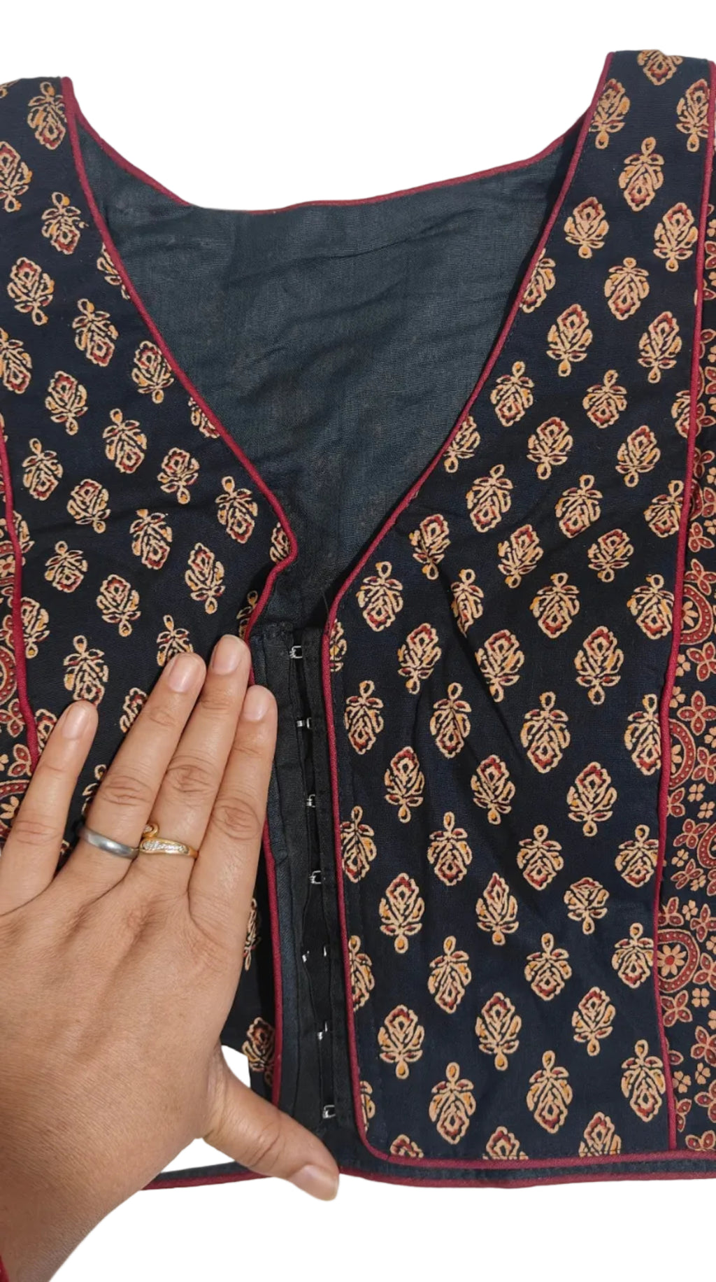 Vintage Ajrakh Hand-Block Blouse with Puff Sleeves