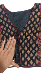 Vintage Ajrakh Hand-Block Blouse with Puff Sleeves