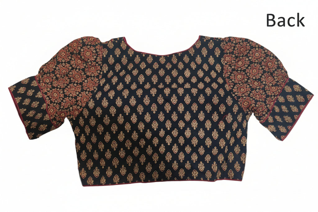 Vintage Ajrakh Hand-Block Blouse with Puff Sleeves