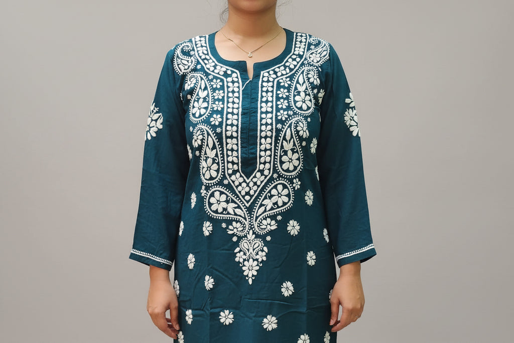 Souled Rayon Chikankari Women's Long Kurta
