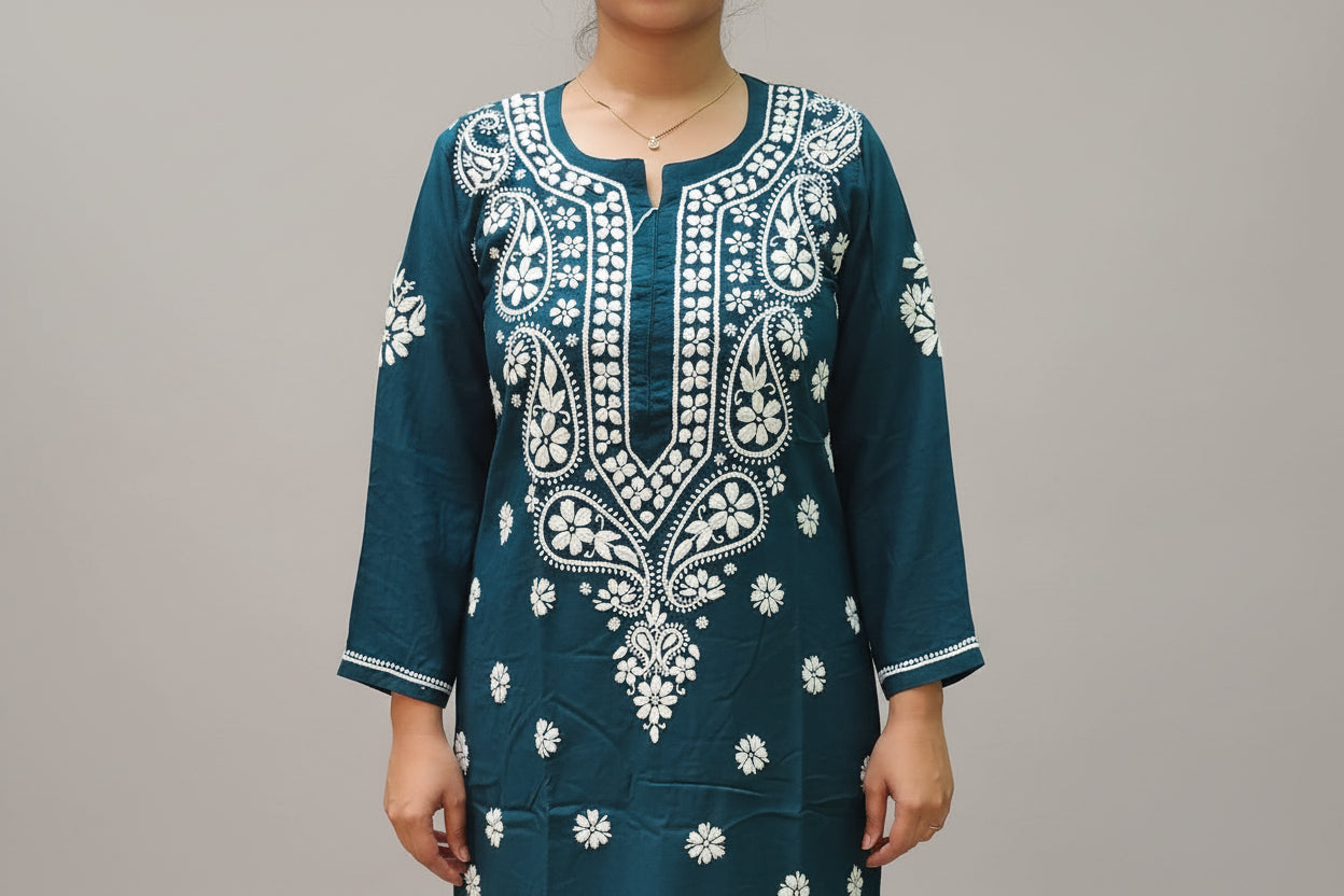 Souled Rayon Chikankari Women's Long Kurta