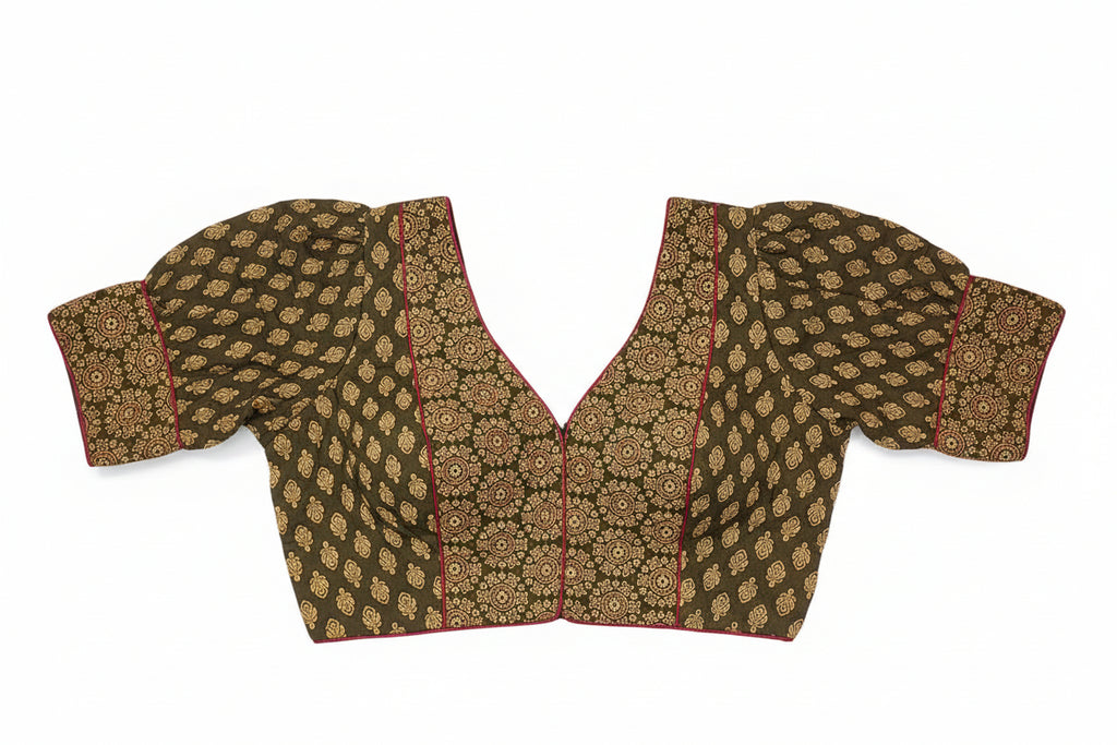 Vintage Ajrakh Hand-Block Blouse with Puff Sleeves